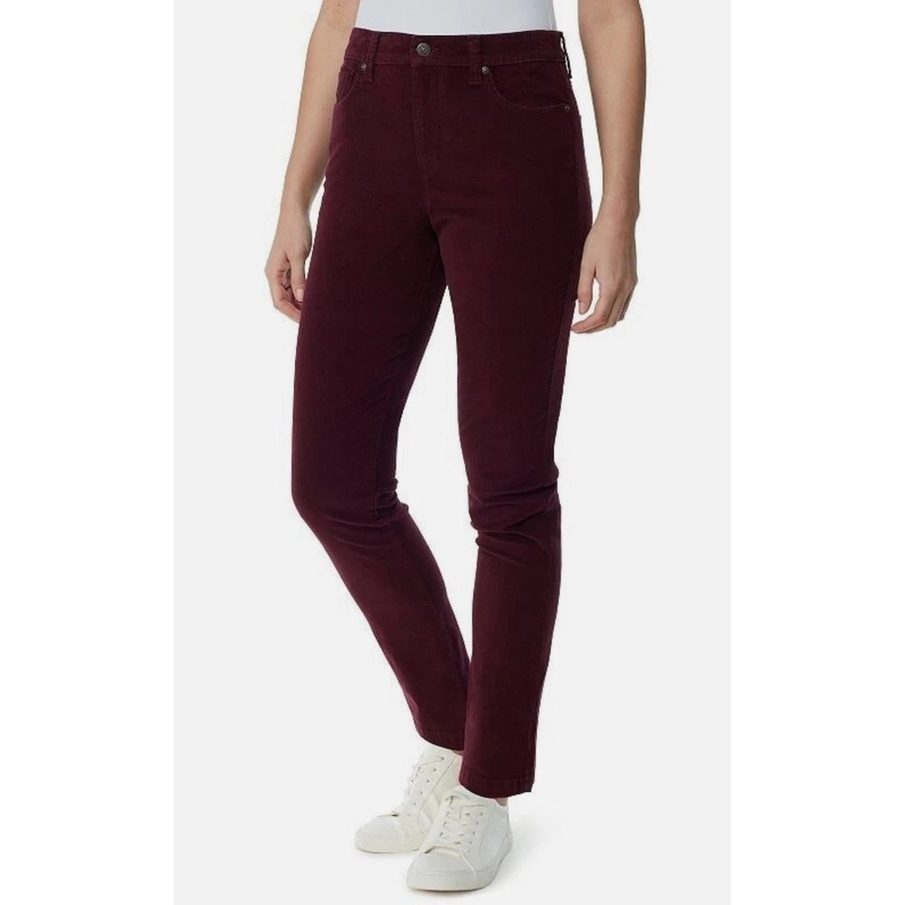 Gloria‎ Vanderbilt Amanda Slim Corduroy Pants Womens 14 Short Wine Crimson Slim